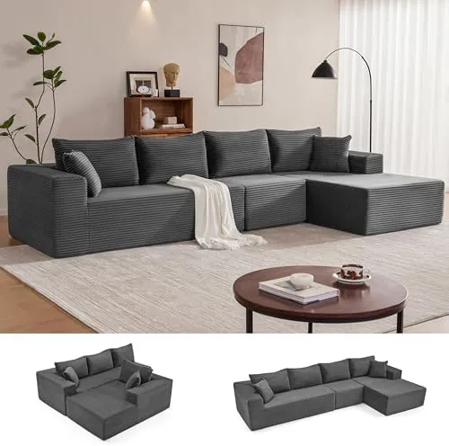 Mangodan Cloud Sectional 140" L-Shape — Dark Grey, right chaise