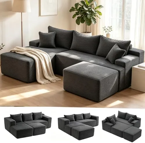 Mangodan Boneless Couch Compact U-Shape — Grey, left chaise