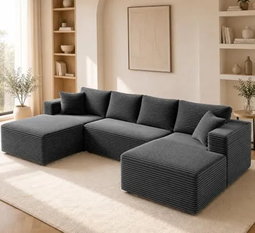 Mangodan Oversized Sectional 135" Double-Chaise U — Grey